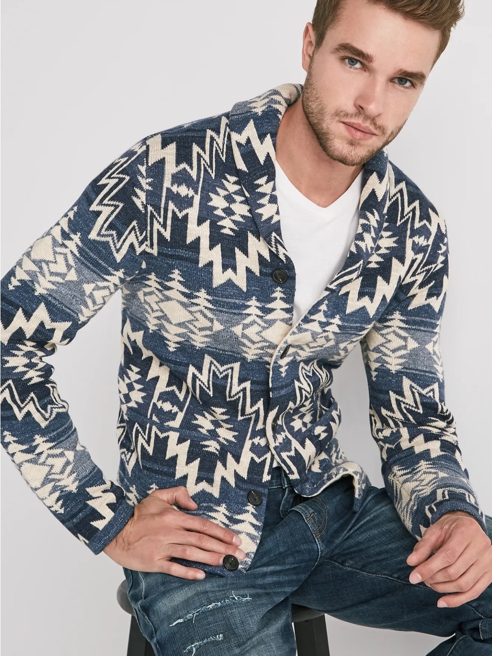 Lucky Brand Ombré Shawl Collar Cardigan Aztec Southwestern size L Cotton